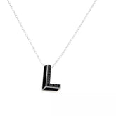 Colleen Lopez Sterling Silver Black Diamond "L" Initial Pendant with Chain. 16"